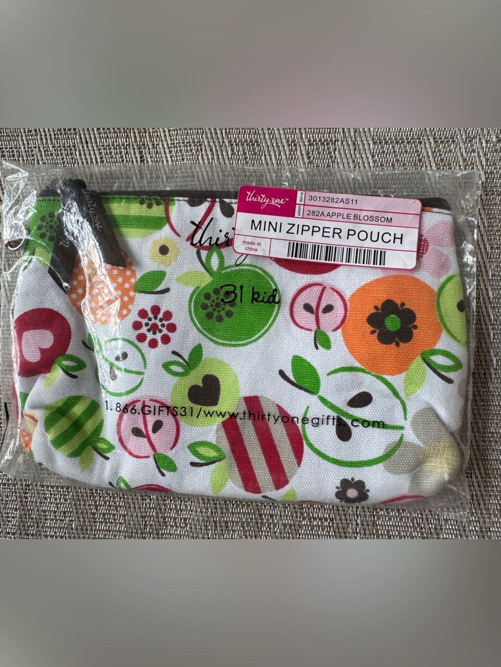 Thirty-One Mini Zipper Pouch Apple Blossom New in Package!